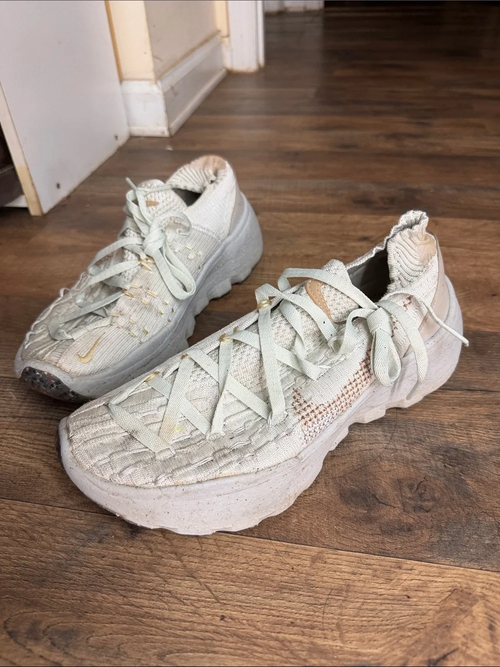 Nike Women’s Cream/Light Mint Knit Lace-Up Sneakers